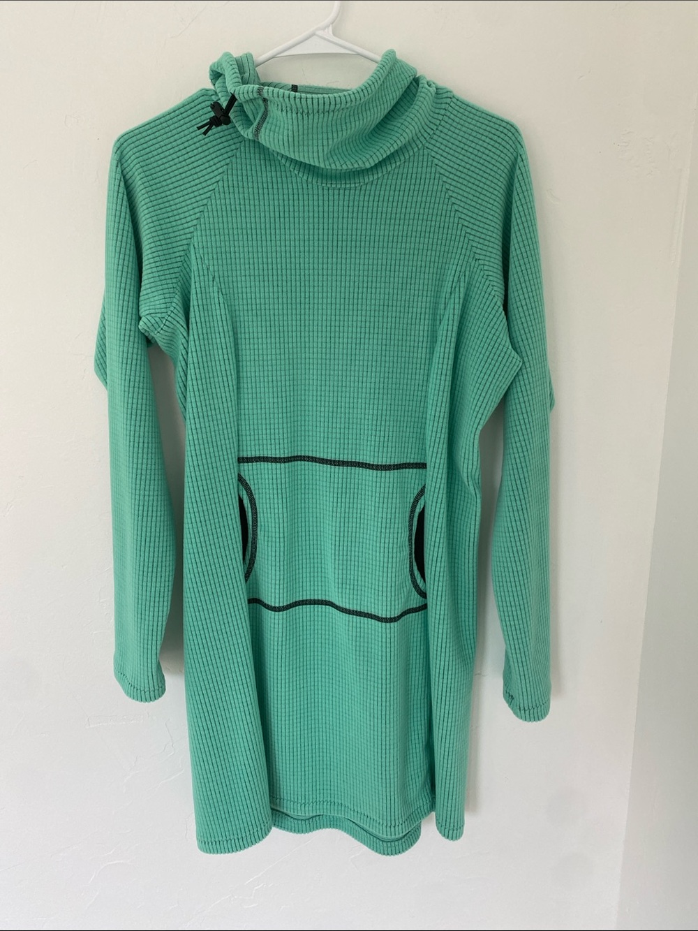 Melanzana mint green waffle knit hooded tunic with black trim